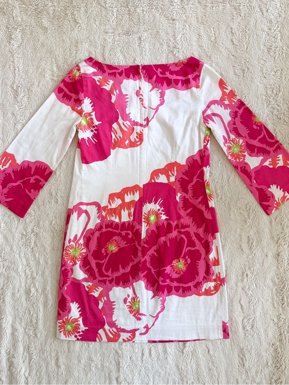 Lilly Pulitzer Pink Floral Shift Dress Size 0 Long Sleeve - Picture 3 of 4